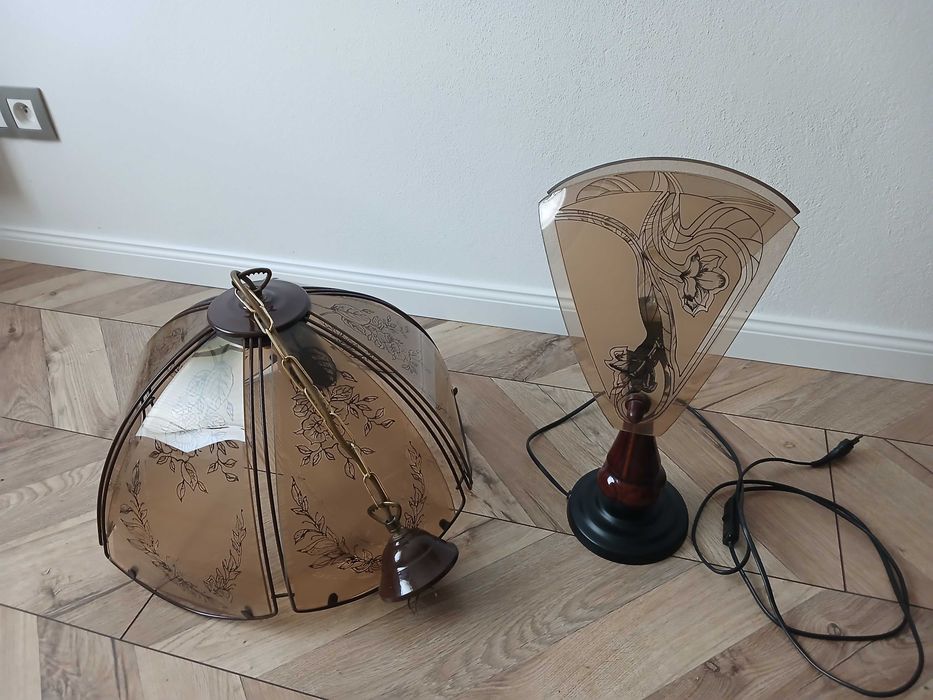 Lampa wisząca i stołowa w komplecie zestaw 2 szt. brązowe