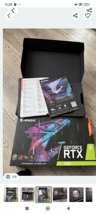 Karta graficzna rtx 3060 aorus RGB 12gb ram ddr6  jak nowa komplet