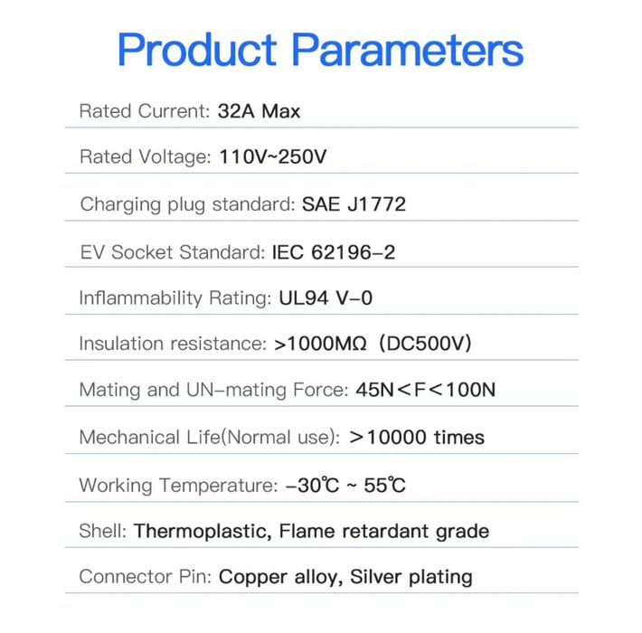 Type 1 to Type 2 Charging Adapter – 32A Single-Phase64738600791042122