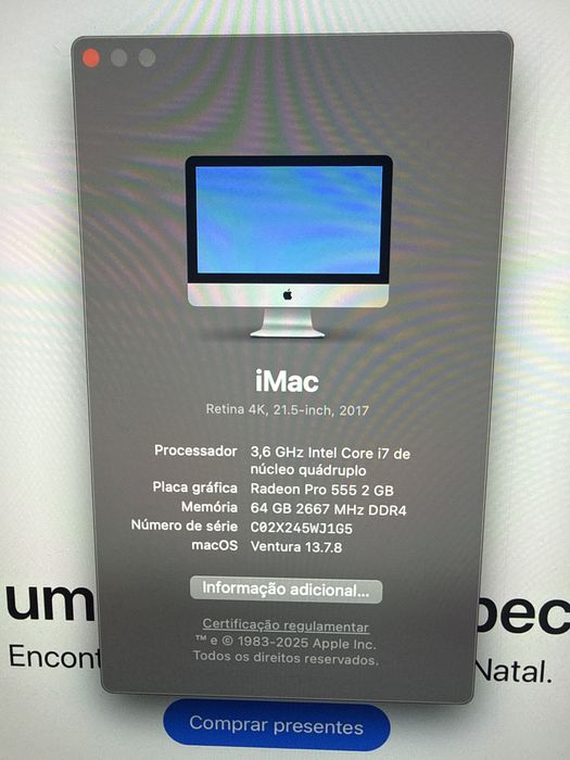 Imac 21.5  64gb de ram 4k i7