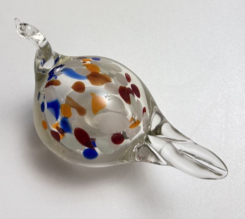 Szklany ptak figurka jak kura PRL