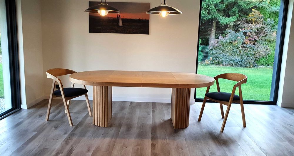 Nowoczesny stół dębowy okrągły rozkładany lamele 2x50cm Loft 8