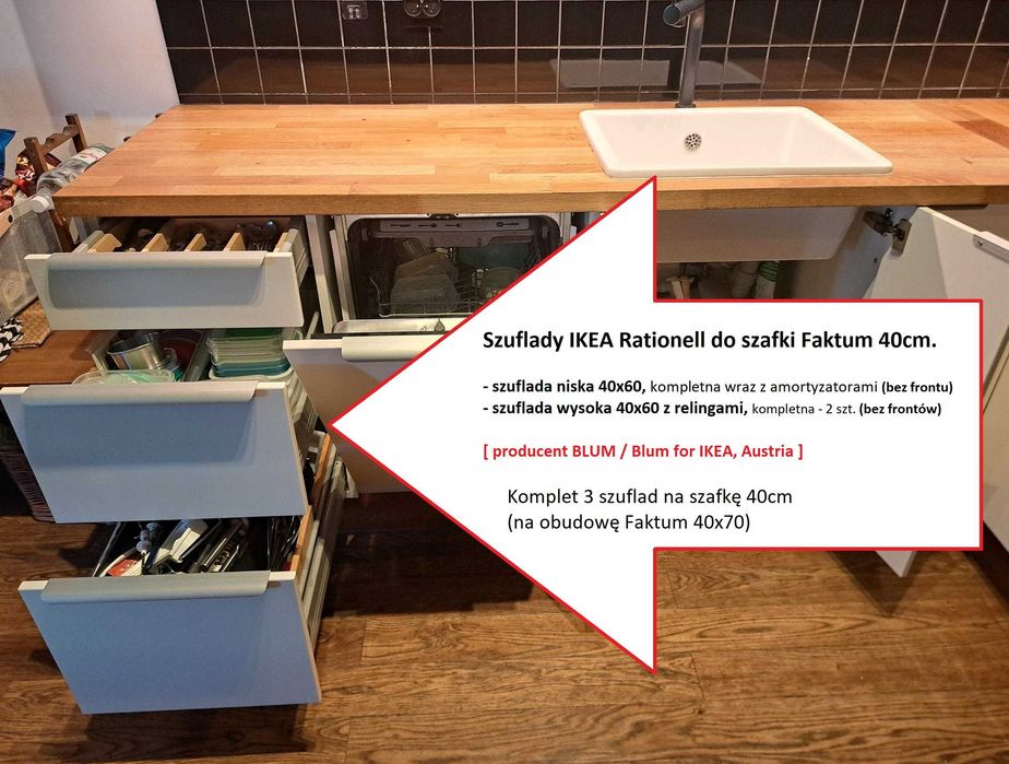IKEA Rationell - komplet szuflad do szafki Faktum 40 / stan BDB