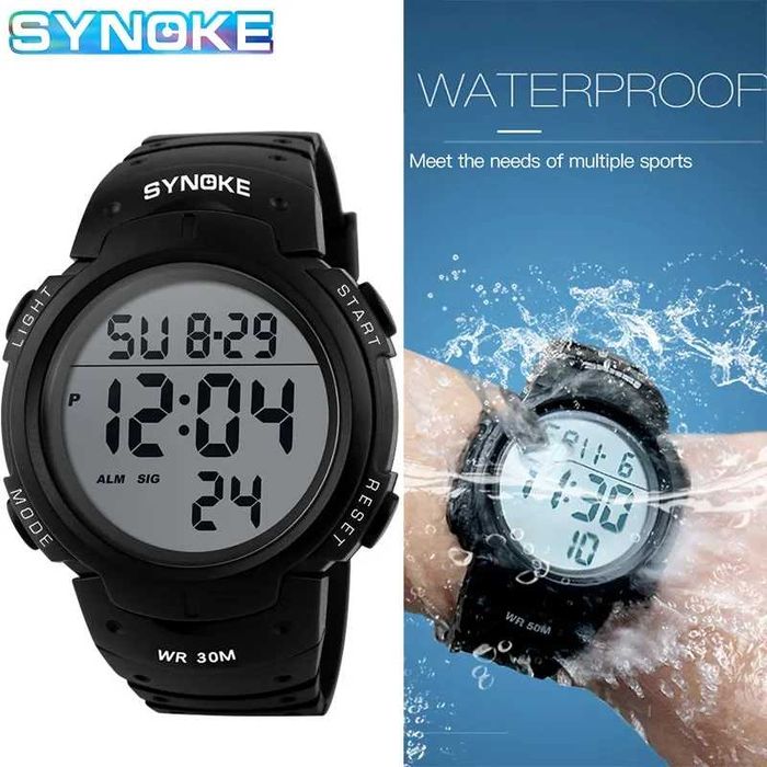 Zegarek męski Synoke elektroniczny sportowy cyfrowy czarny stoper WR30