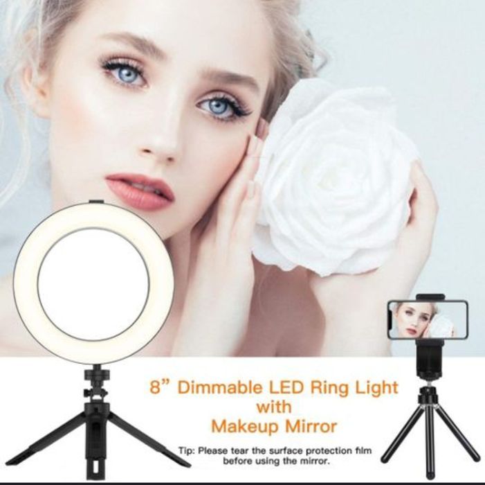 Anel de Luz 21cm com Espelho para Maquiagem vários níveis de brilho