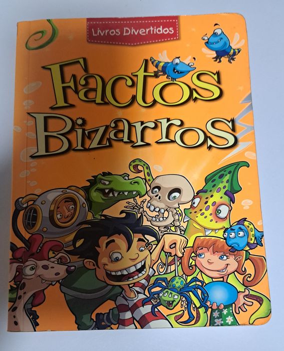 Este livro é o "Factos Bizarros" da coleção "Livros Divertidos".A capa apresenta ilustrações coloridas de personagens infantis,