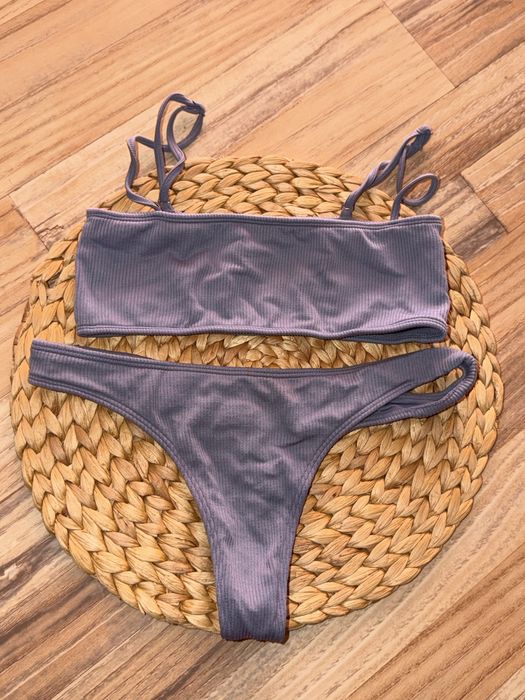 Купальник Oysho рубчик бандо сіро блакитний