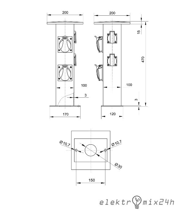 Słupek ogrodowy sterowany pilotem do 180 metrów, gniazda 4x16A 230V