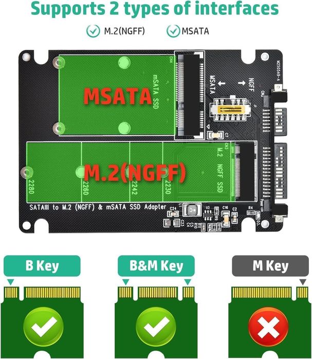 Adapter M.2 NGFF / mSATA na SATA III 2,5" - nowy - Win, Linux, MacOS-X