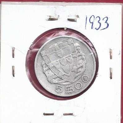 REPUBLICA  5$00   Escudos   1933  Prata