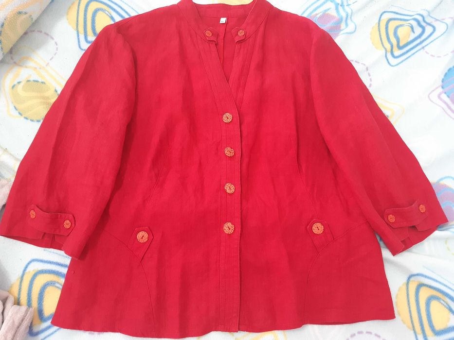 Casaco linho vermelho meia manga tamanho 44