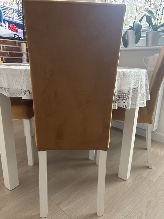 4 Krzesła do jadalni z weluru musztardowe