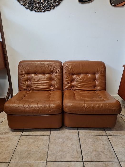 Fotel  wypoczynkowy modułowy,  skórzana sofa dwuosobowa lata  70