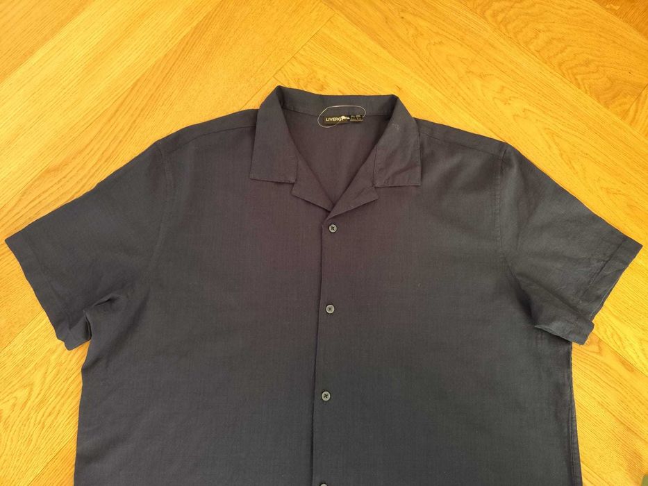 Nowa koszula męska XL 43/44 bawełna krótki rękaw jak lniana granat