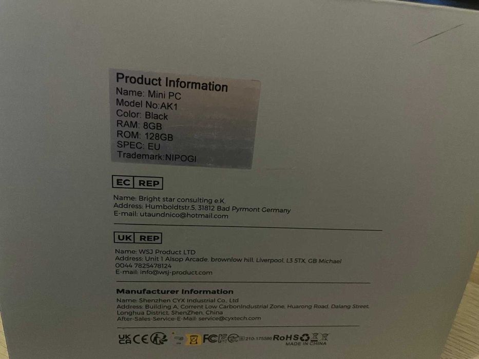 Mini PC NIPOGI AK1 – Intel – 8GB RAM – 128GB SSD – Como novo