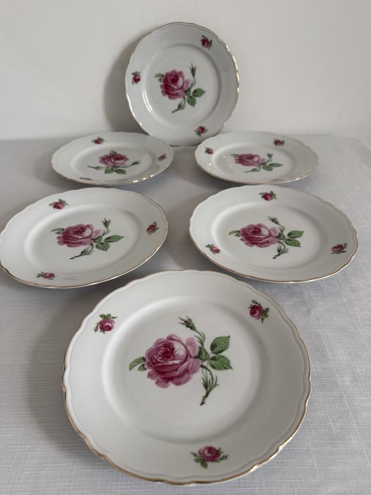 Talerze deserowe z różą porcelana Oskar