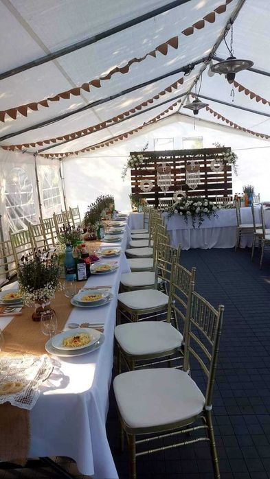 Wynajem namiotów, stołów, krzeseł, obrusy, dekoracje, Chiavari