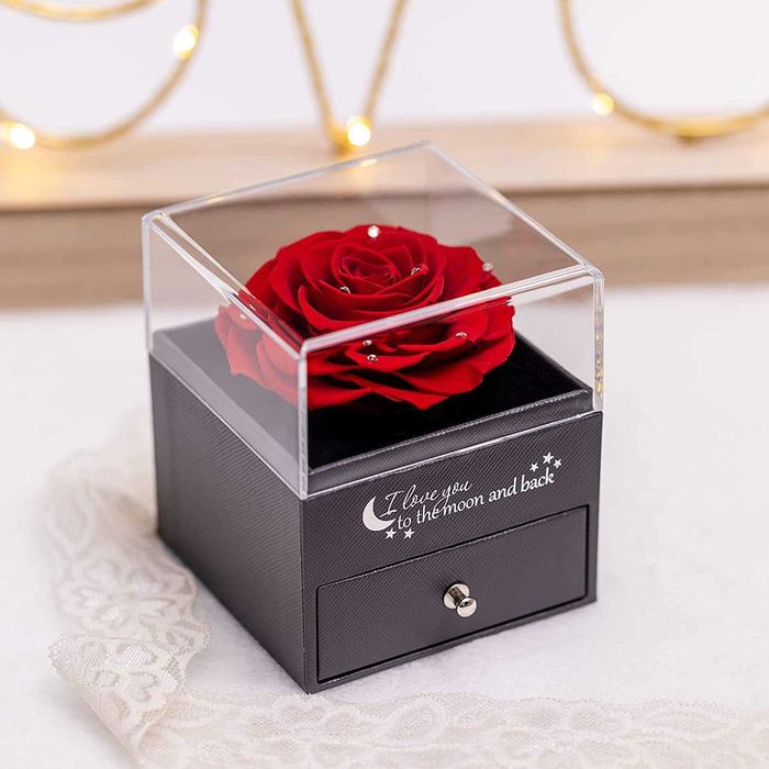 Rosa preservada com corrente de prata