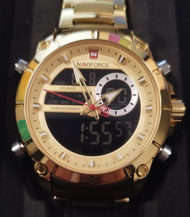 Relógio dourado naviforce para homem, novo