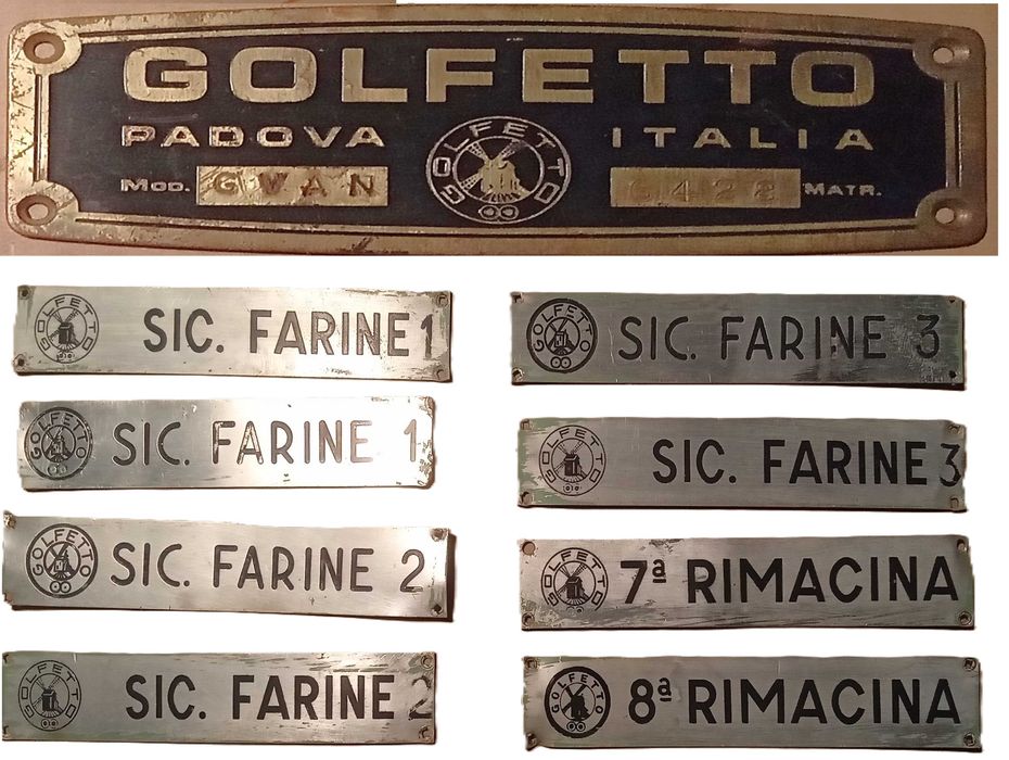 Placas e chapas antigas de empresas e equipamentos