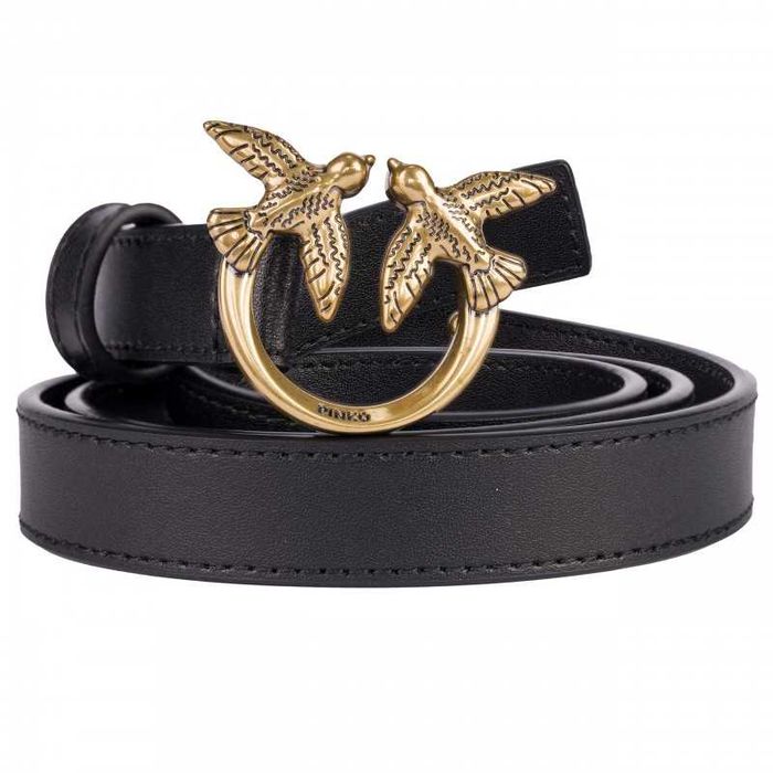 PINKO luksusowy damski pasek skórzany LOVE BERRY SMALL GOLD