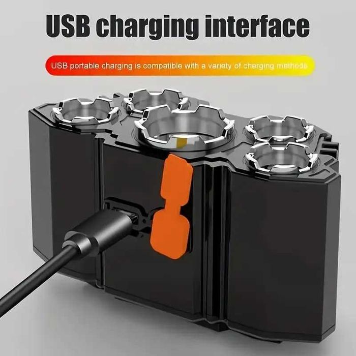 Lanterna Frontal 5 luzes LED, Carregável USB. 4 modos iluminação. Nova