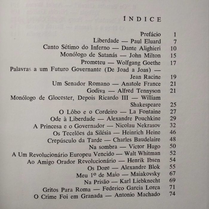 Poemas da Liberdade, Uma Antologia Poética de Dante a Brecht