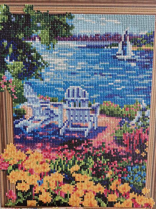 Obraz diamond painting – Letni odpoczynek nad jeziorem, z ramą