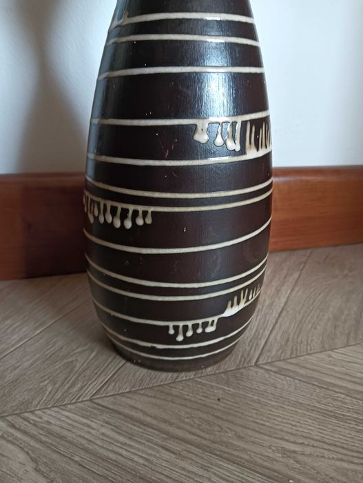 Wazon ceramiczny w pasy ciemny brąz 28cm Haldensleben