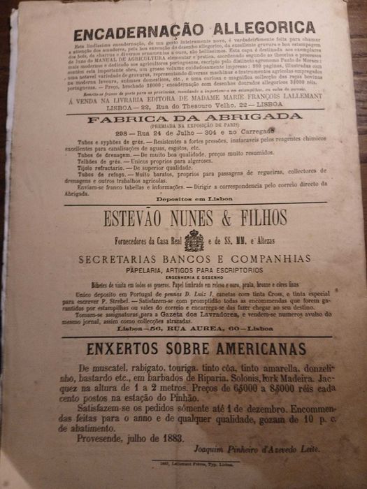 Gazeta dos Lavradores, Agosto de 1883
