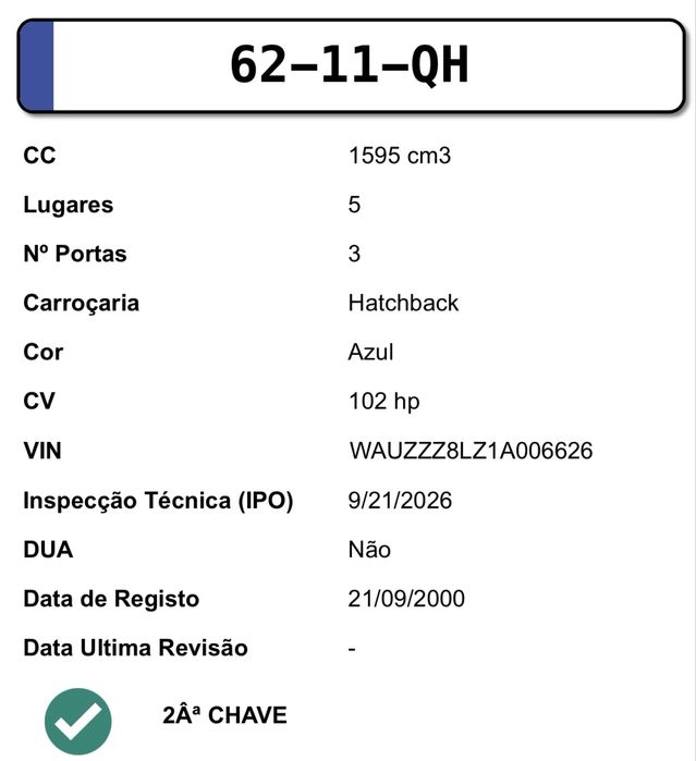 Audi A3 1.6 Gasolina  - 102cv - Nacional