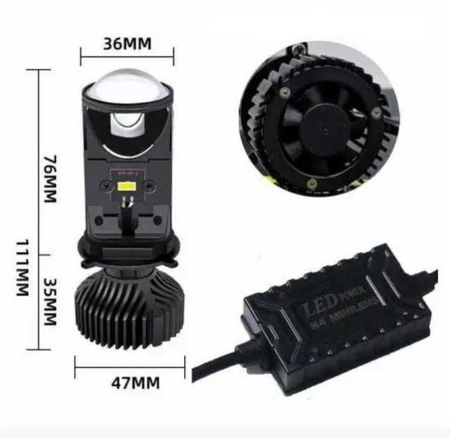 BI-LED линзы Y6 H4 50/80W 12-24V 5000K 8000 Lm. Гарантія пів року
