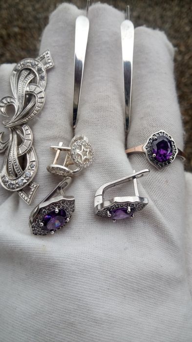 Срібні набори, комплекти срібні з золотою вставкою 925