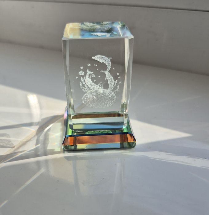 Прес-пап'є з дельфінами, скляна 3Д фігурка