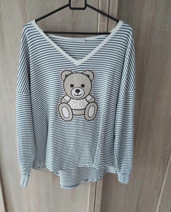 Bluzka z długim rękawem paski miś 44