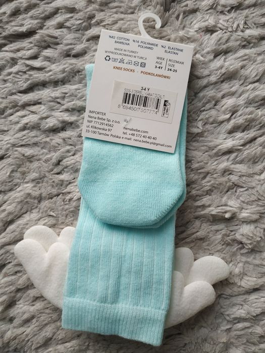 Nowe podkolanówki ze skrzydełkami/błękitne/Nena Bebe/3-4 lata/r.24-25