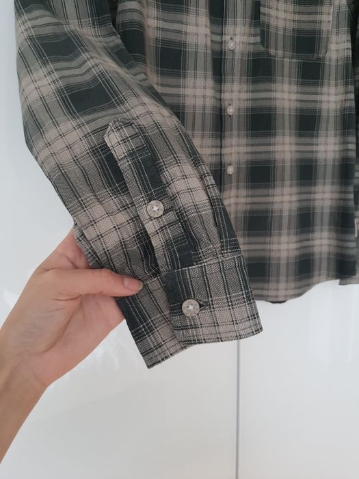 Nowa męska koszula w kratkę S Cropp casual beżowo zielona