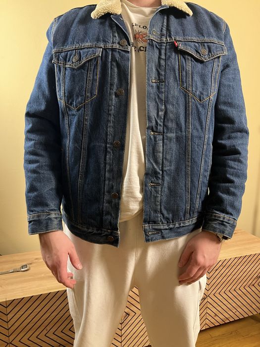 Levi’s XL | джинсова куртка з хутром, шерпа | з нових колекцій / блакитно-зеленувата