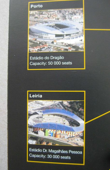 Publicidade do Euro 2004 em Inglês sobre os Estádios e os Jogos