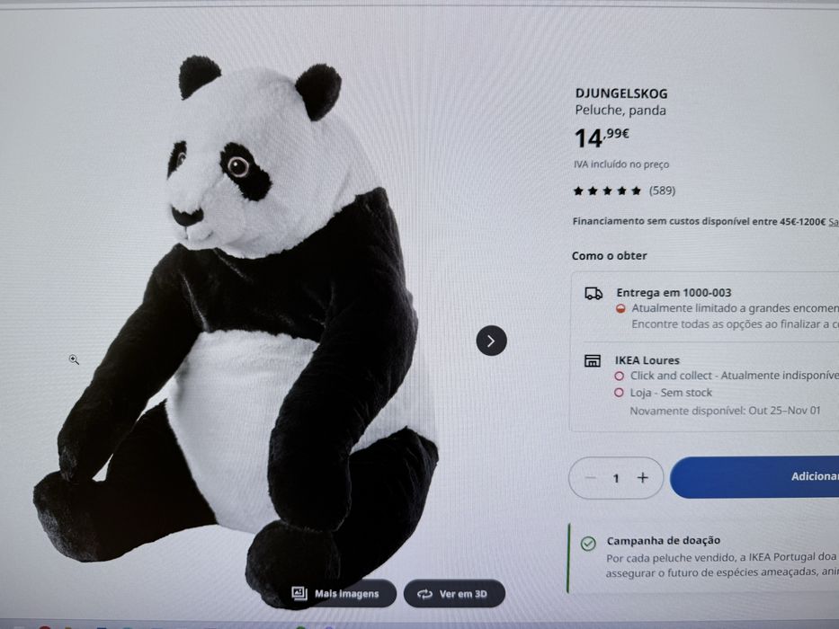 Peluche panda gigante ikea como novo