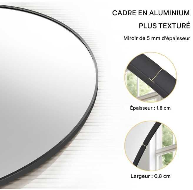Lustro okrągłe 70 cm czarne metalowa rama ścienne Koonmi