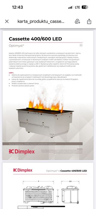 Kaseta kominkowa  dimplex  optimyst 400 LED  cassette
