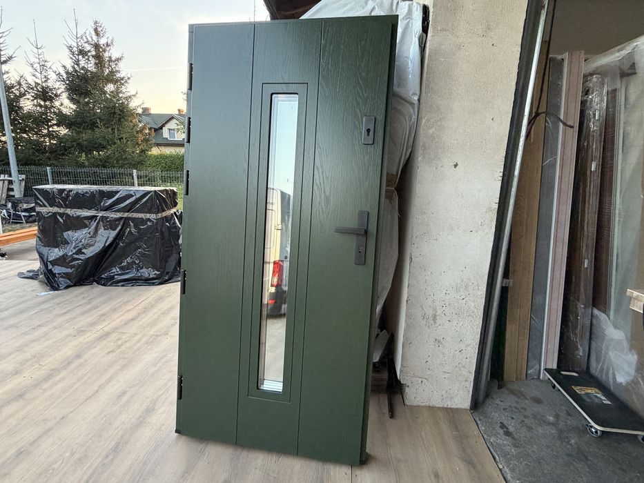 Drzwi KRIS zewnętrzne drewniane OD RĘKi zielone Grube 75 mm współczynnik U-0,80 ral 6020 98 x 205 Lewe Cała Polska