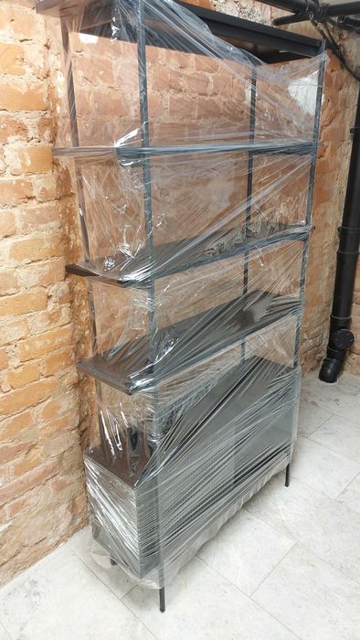 Regał Metalowy z Drewnianymi Półkami Czarny -Selsey- Stan Bardzo Dobry