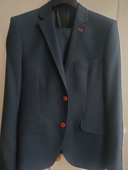 Granatowy wełniany garnitur męski spodnie marynarka Ozzano