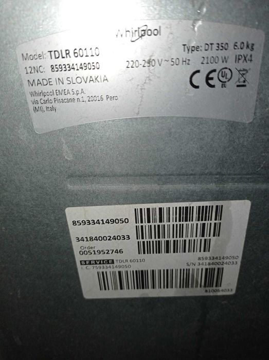 pralka whirpool uszkodzona