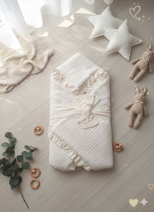 Ошатний конверт-ковдра на виписку, молочний колір