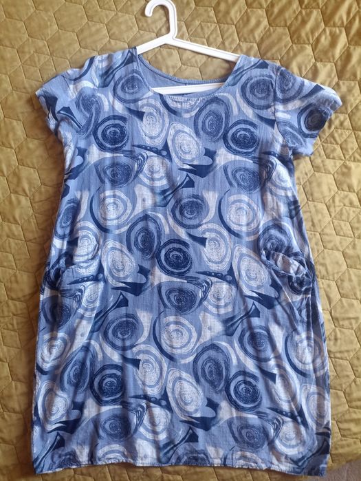 Grecka sukienka oversize len rozmiar M niebieska