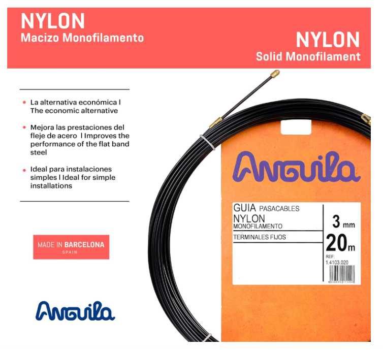 Guia de passa-cabos | Terminais fixos, nylon, preto,  3 mm, 20 metros