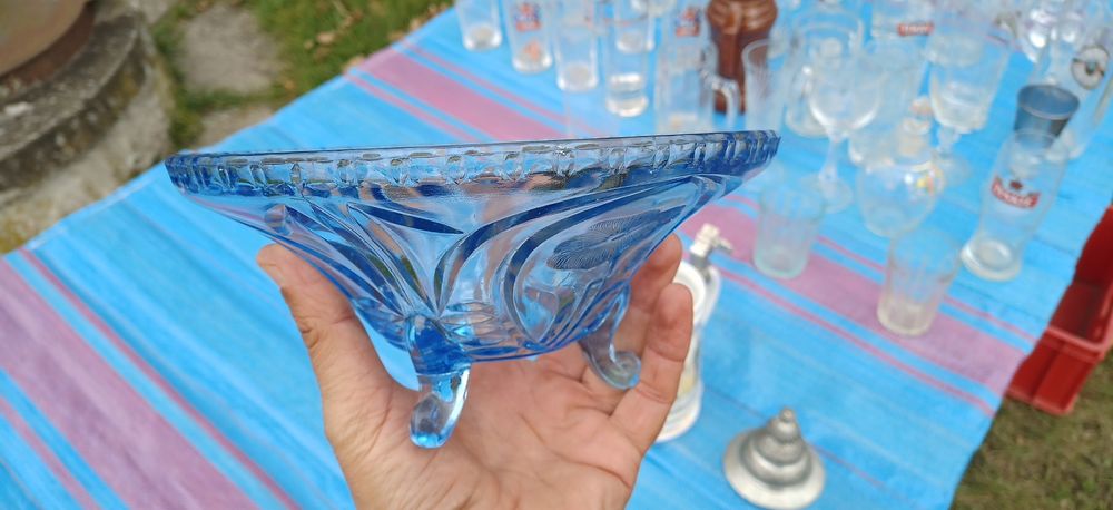 Półmisek szklany niebieski PRL